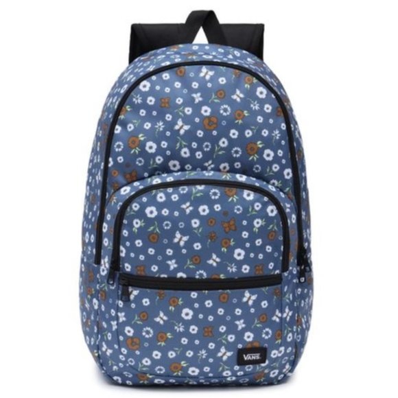 VANS Ranged 2 Prints Backpack Laptop Sleeve Casual Women's Blue Zip VN0A7UFMAHU - Picture 1 of 4